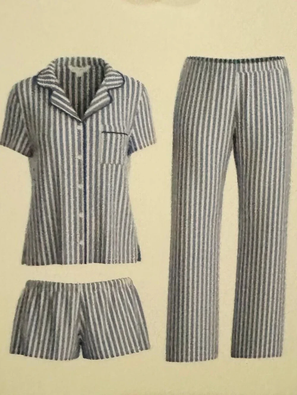 NWT Laura Ashley Blue & White Striped Three-Piece Pajama Set
